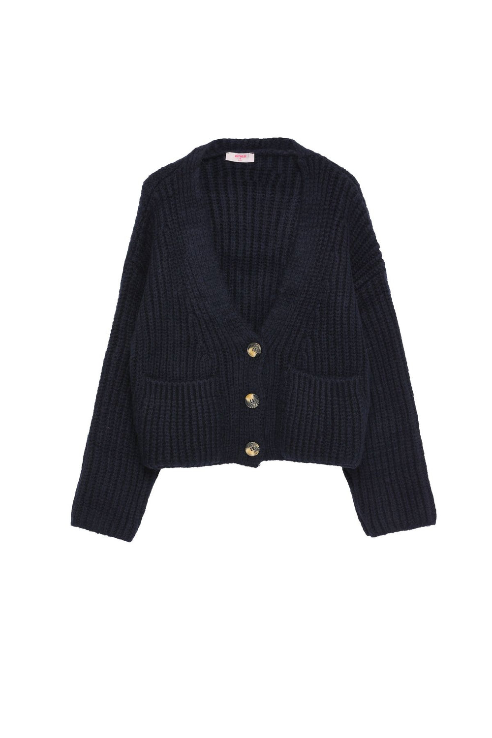 Button Detailed Pocket Knitted Cardigan Navy Blue