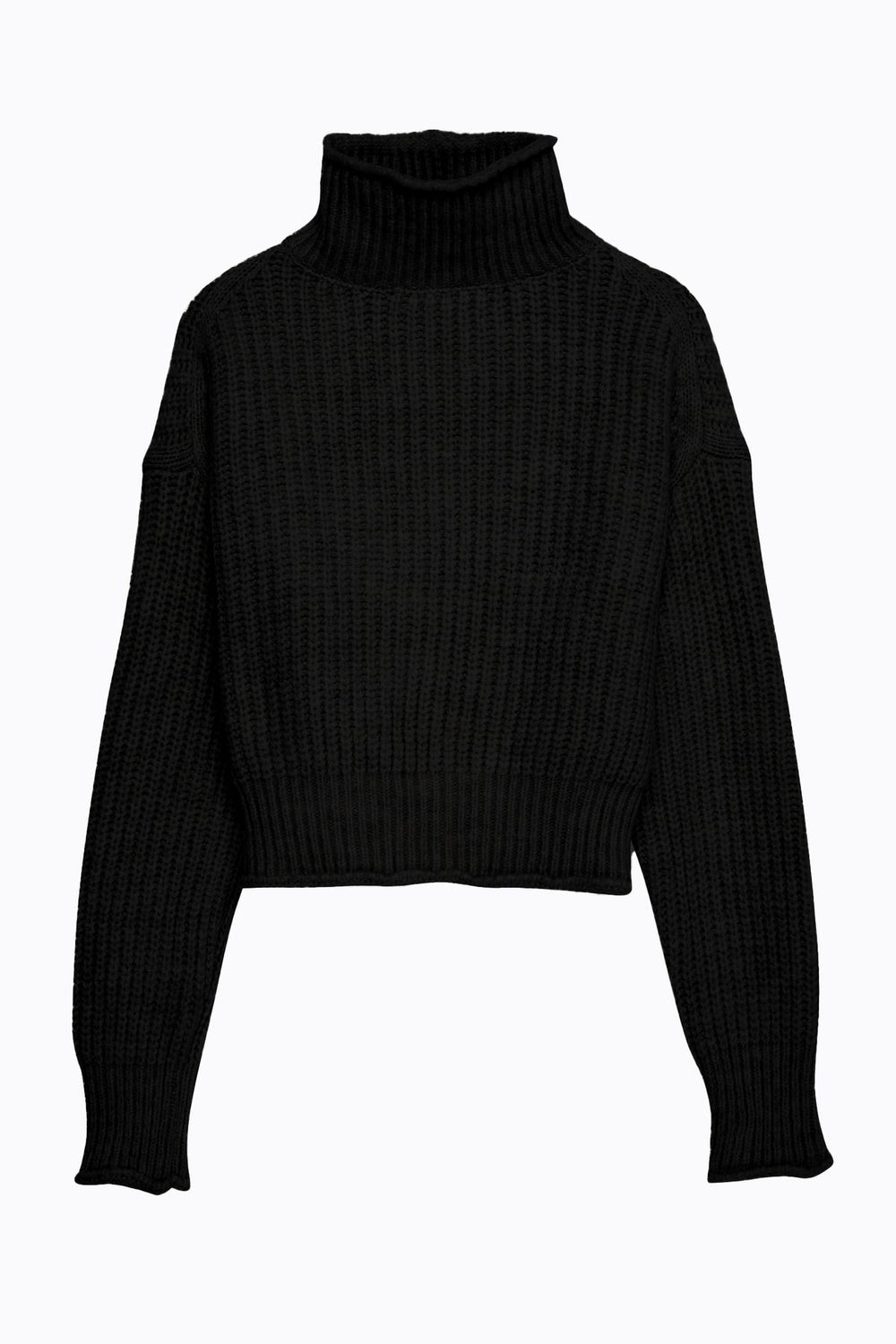Knitted Detailed Thick Turtleneck Sweater Black