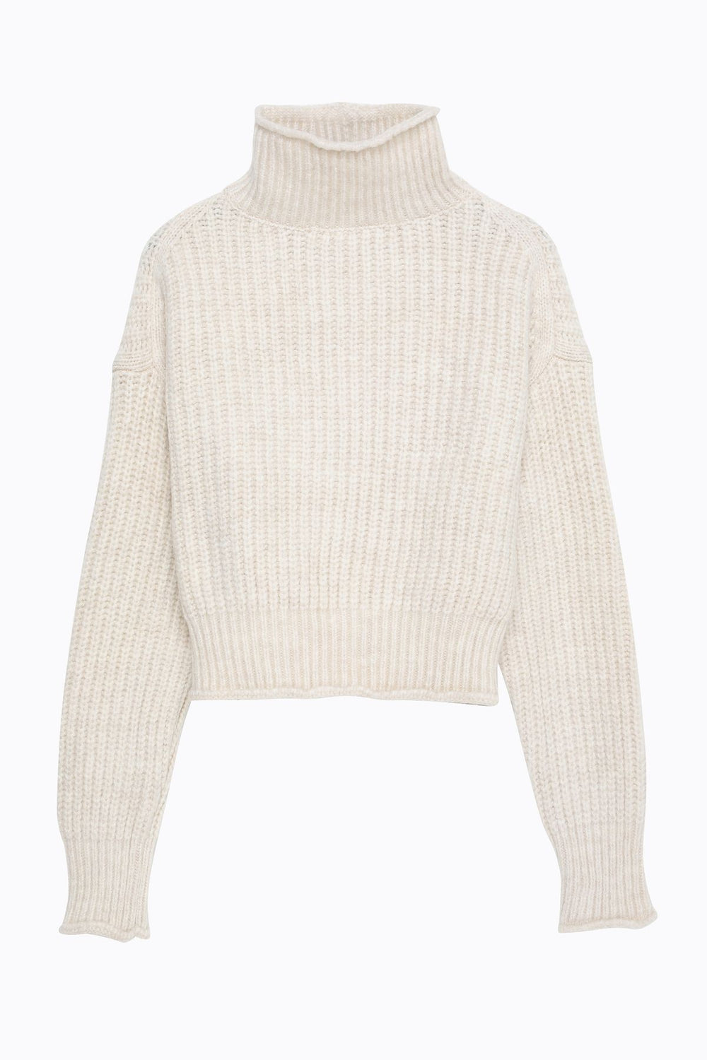 Knitted Detailed Thick Turtleneck Sweater Cream