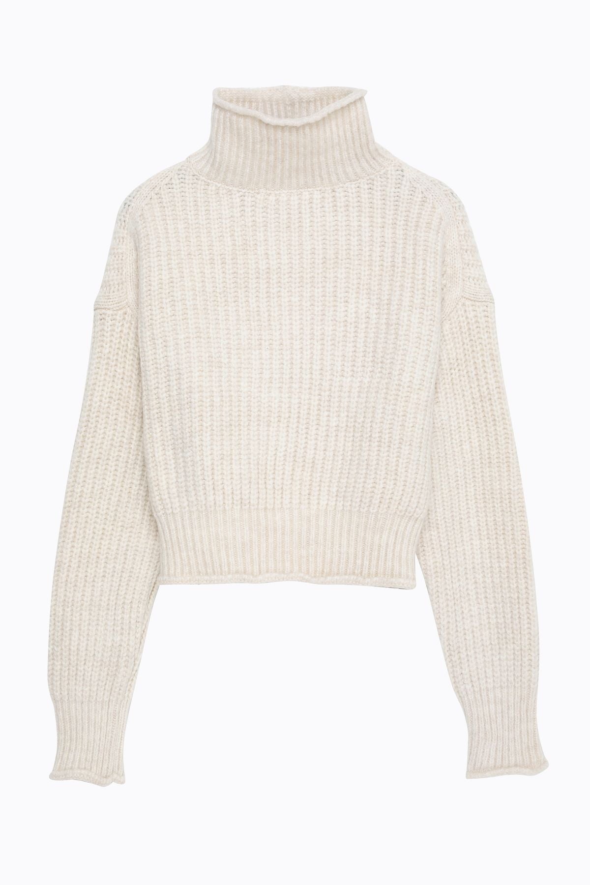 Knitted Detailed Thick Turtleneck Sweater Cream