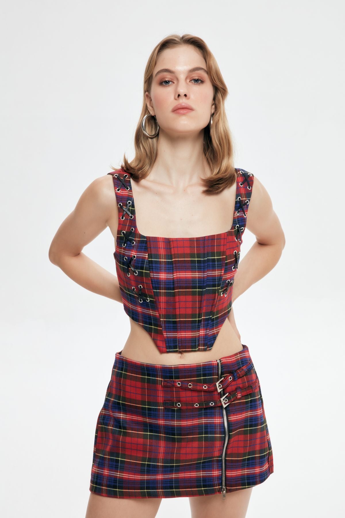 Plaid Detailed Crop Blouse Red