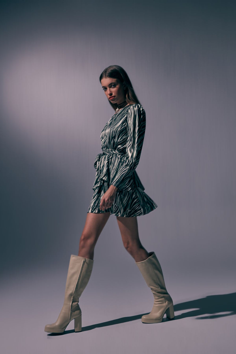 Tie Waist One Shoulder Mini Dress Green