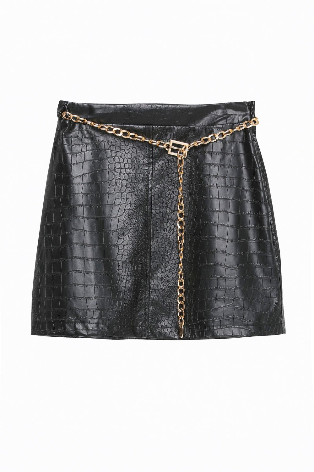 Leather Mini Skirt with Chain Belt Accessory Black