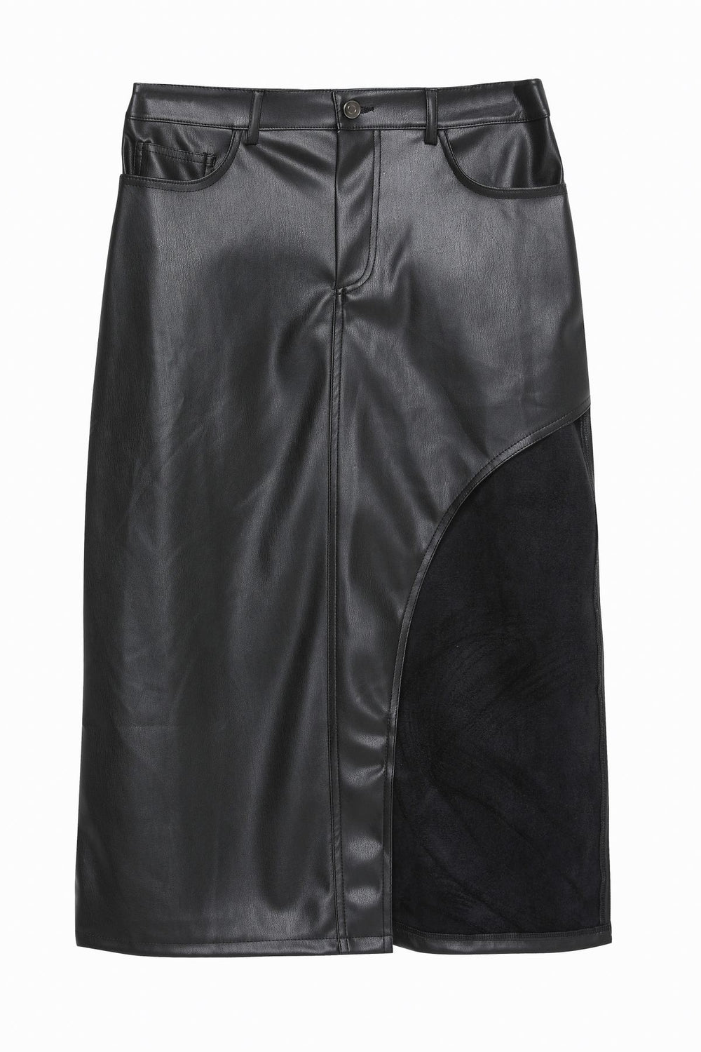 Slit Detailed Leather Midi Skirt Black