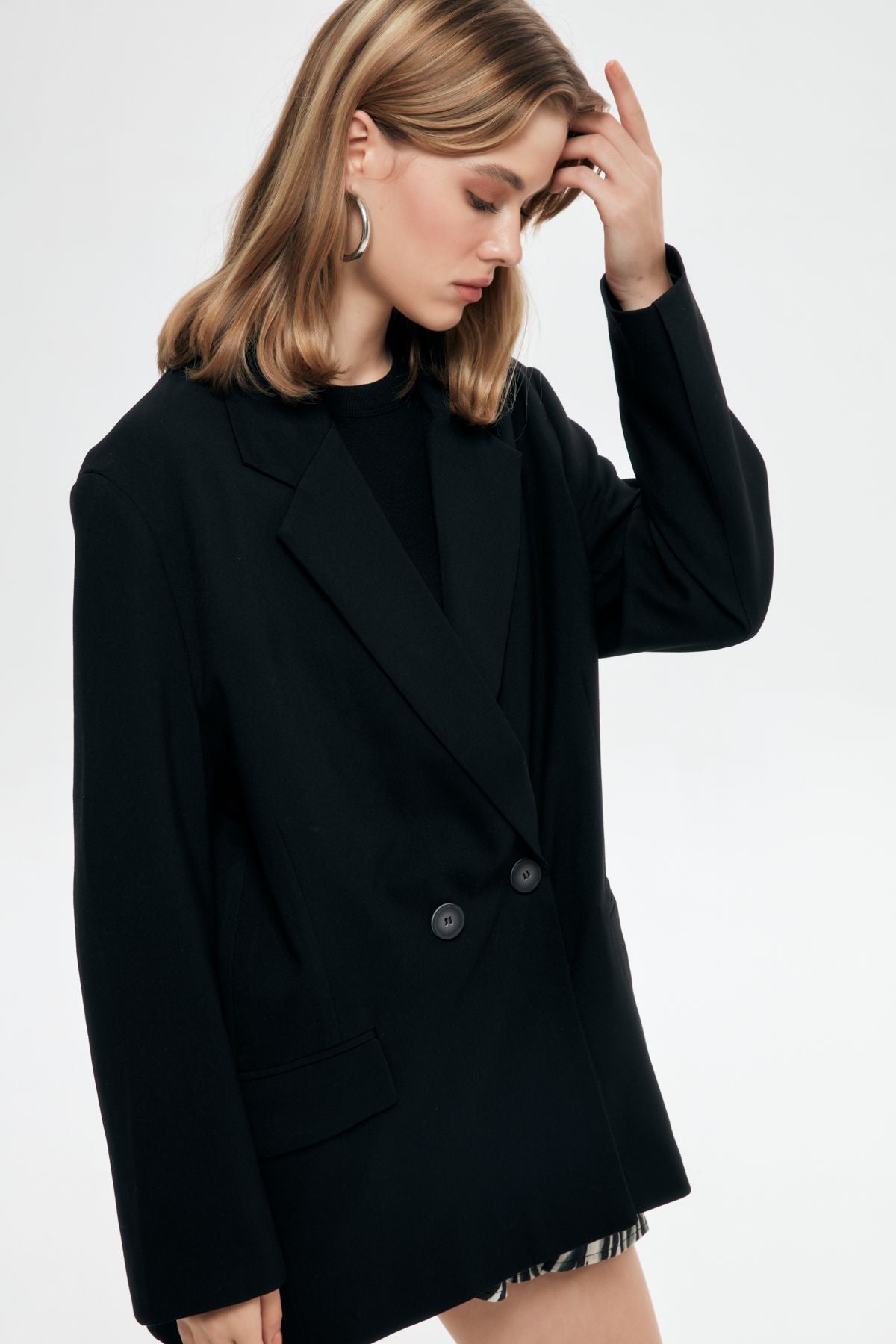 Double Breasted Collar Oversize Blazer Jacket Black – QUZU