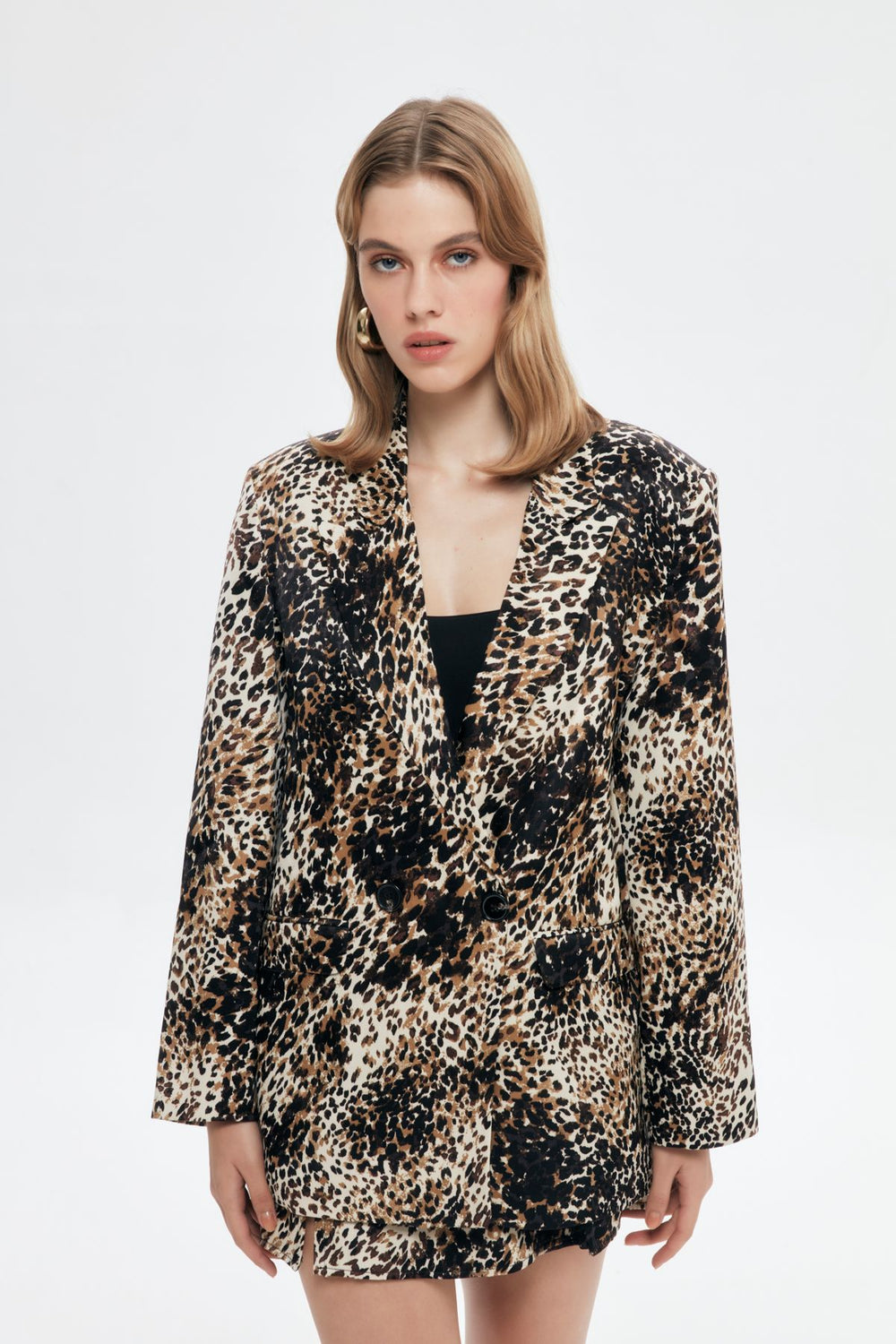 Leopard Patterned Oversize Blazer Jacket Brown