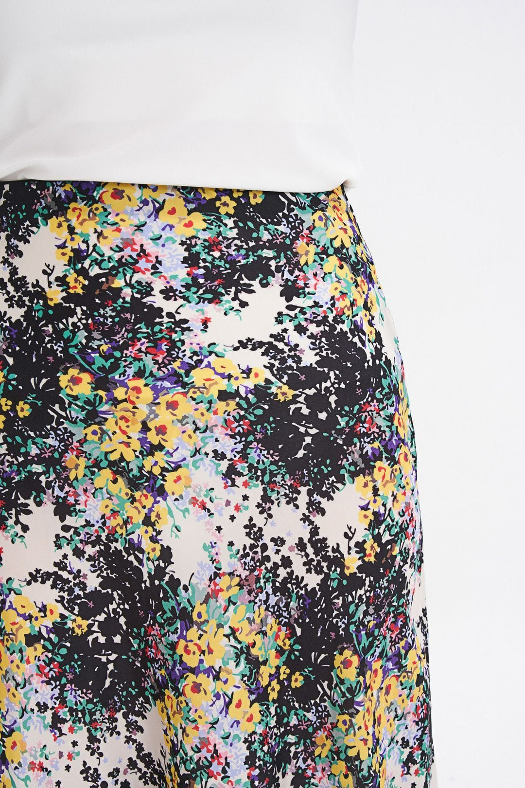 Crispy Floral Midi Skirt Black