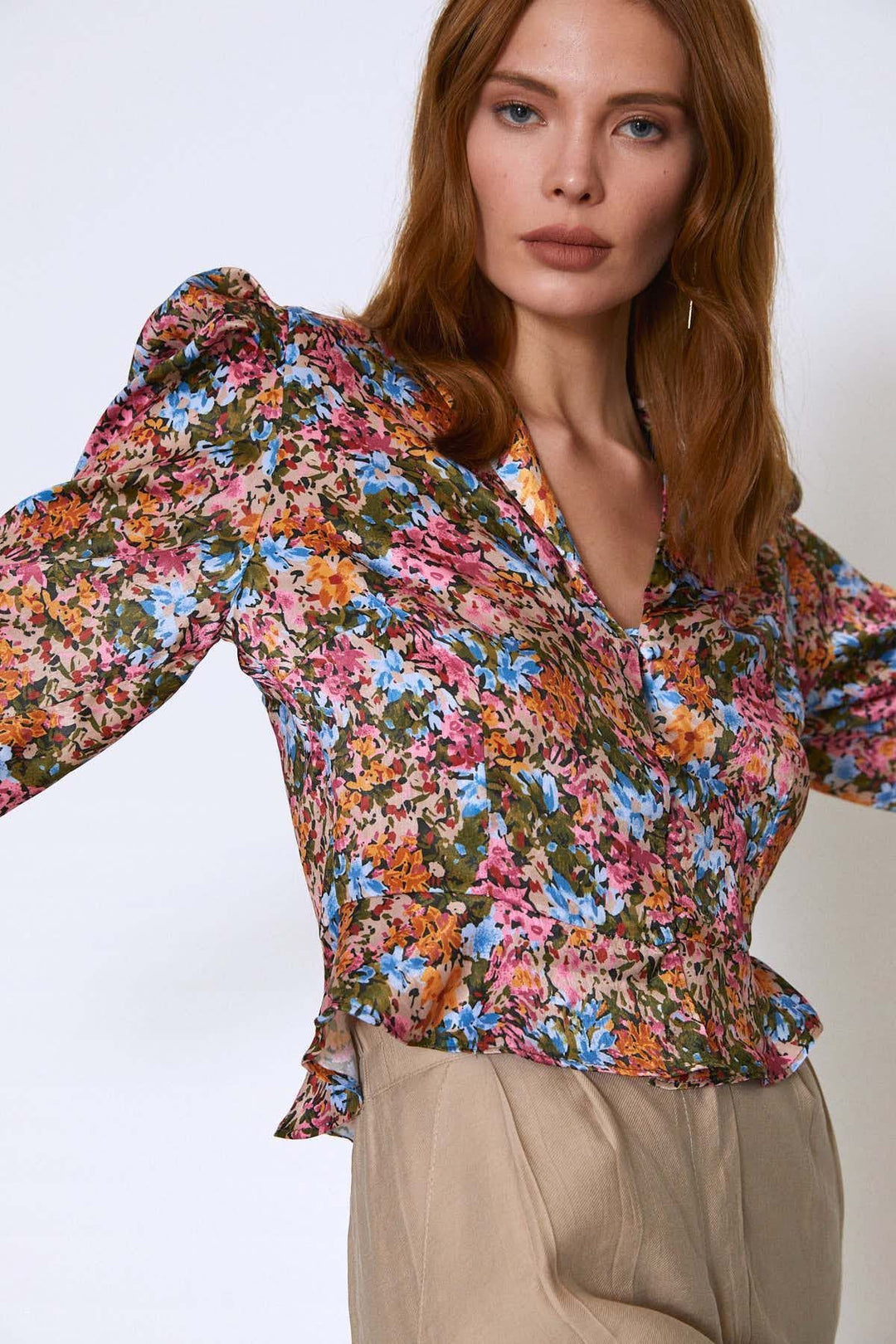 V-Neck Watermelon Buttoned Blouse Fuchsia