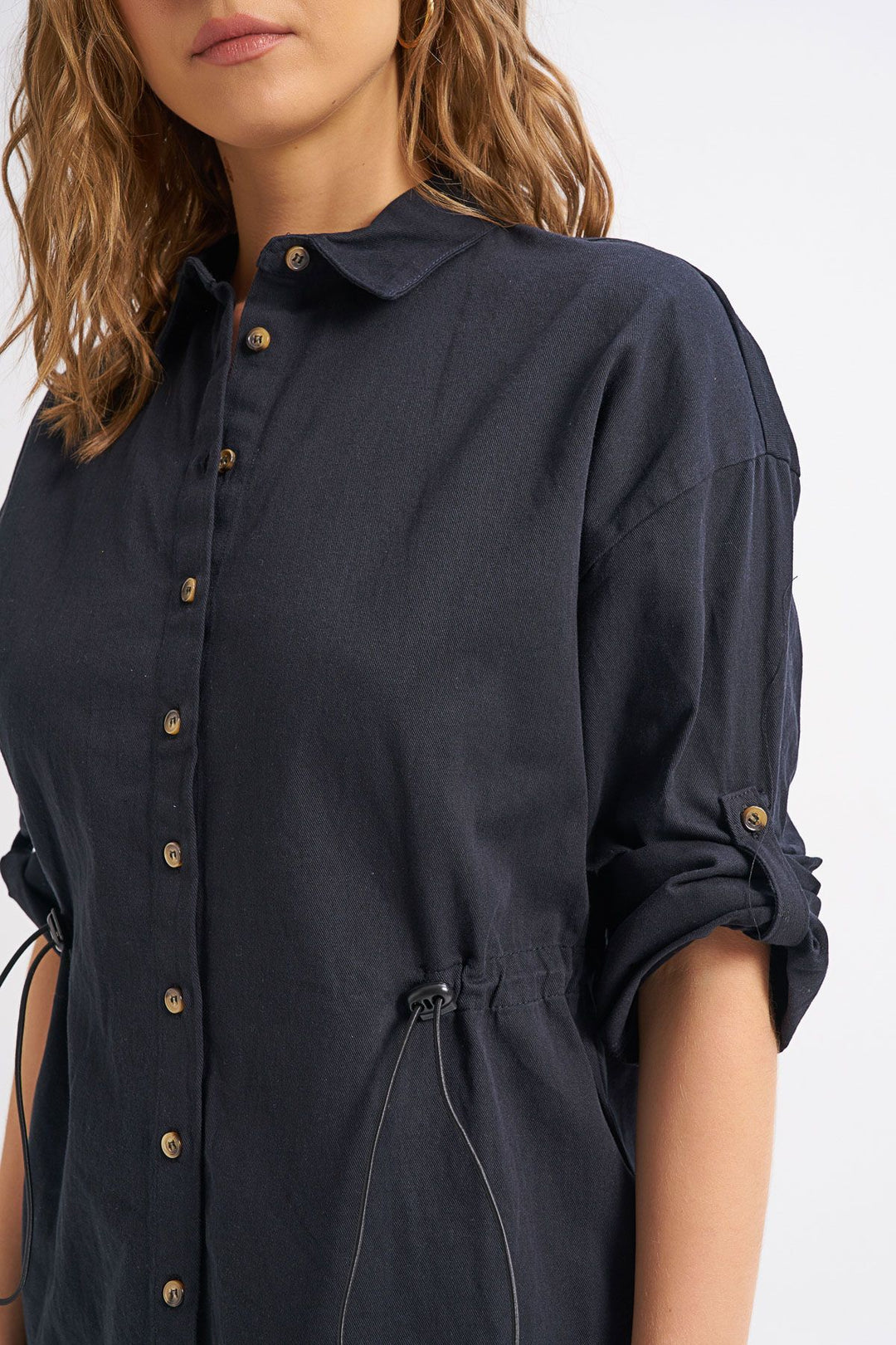 Beli Büzgülü Gömlek Siyah