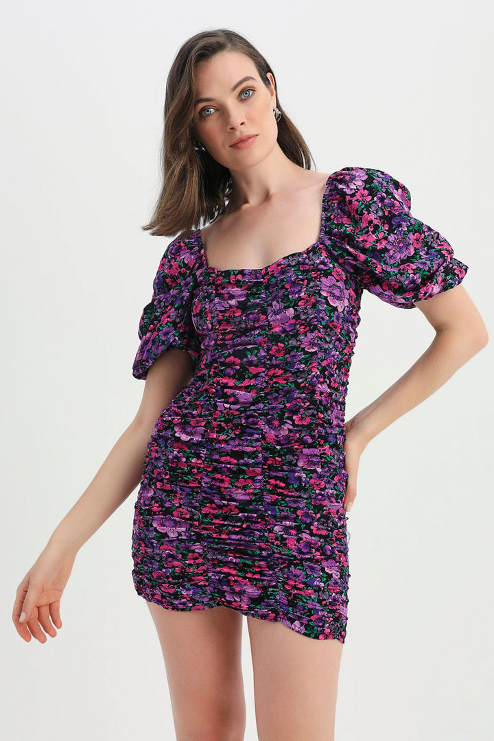 Patterned Watermelon Sleeve Dress Purple