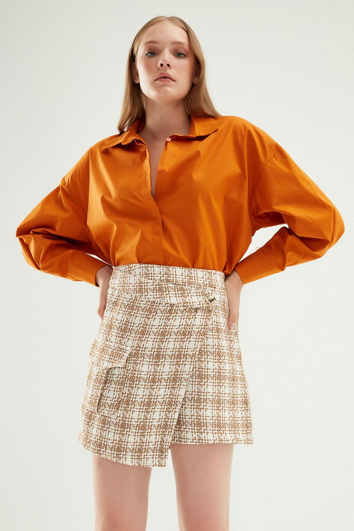 Wrapped Tweed Short Skirt Beige