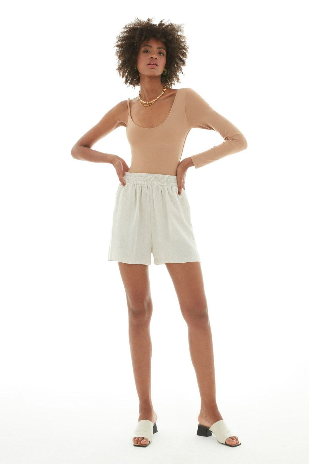 Asymmetrical Sleeve Bodysuit Camel