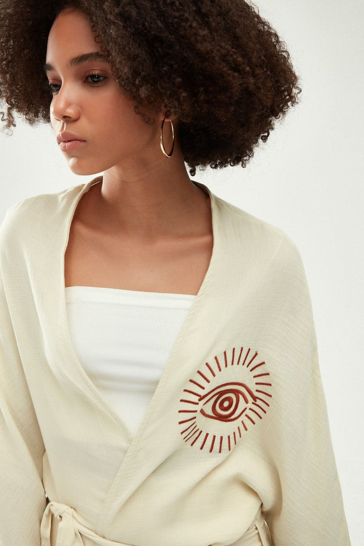 Nakış Detaylı Kimono Naturel