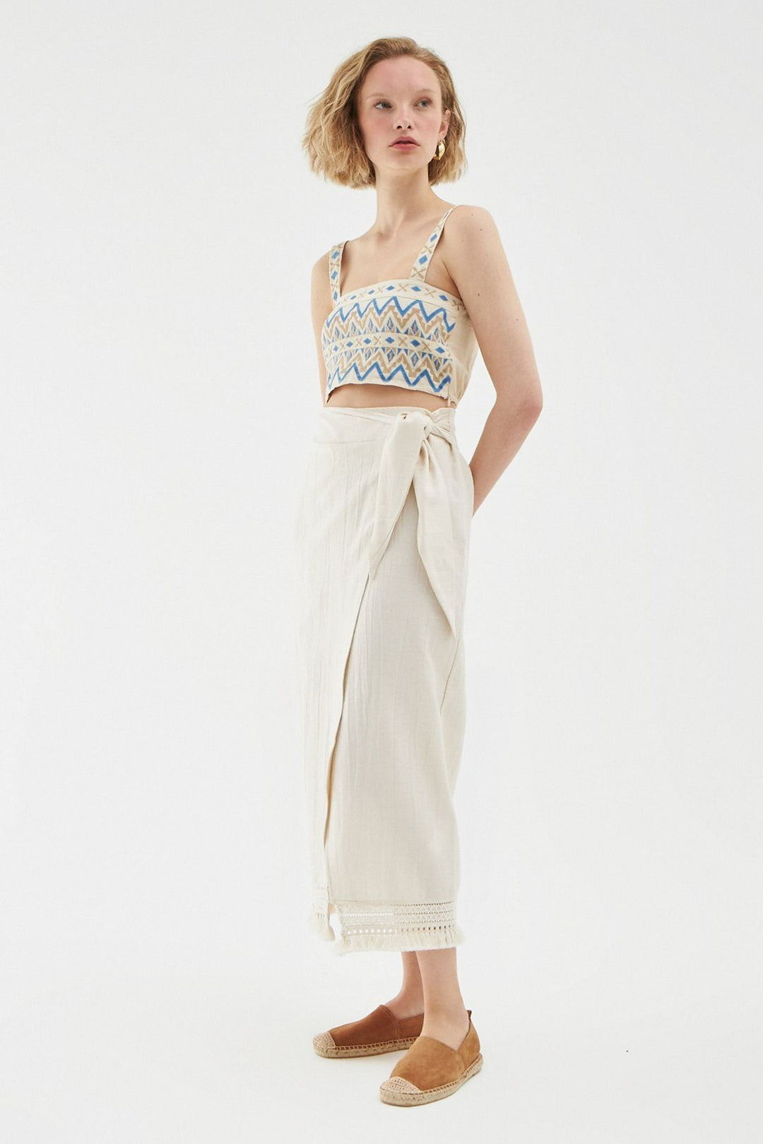 Tassel Detailed Wrapped Skirt Natural