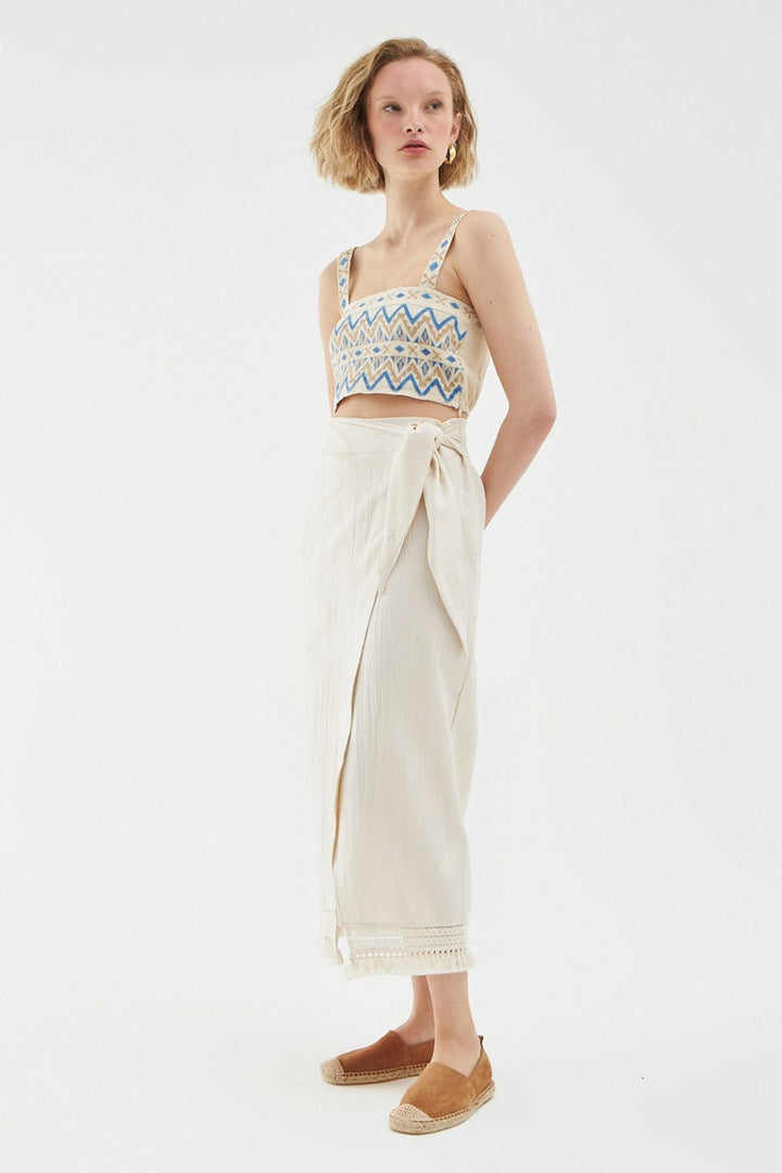 Tassel Detailed Wrapped Skirt Natural