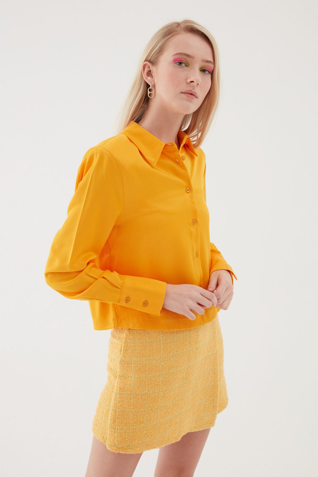 Satin Shirt With Wadding Sleeves Orange