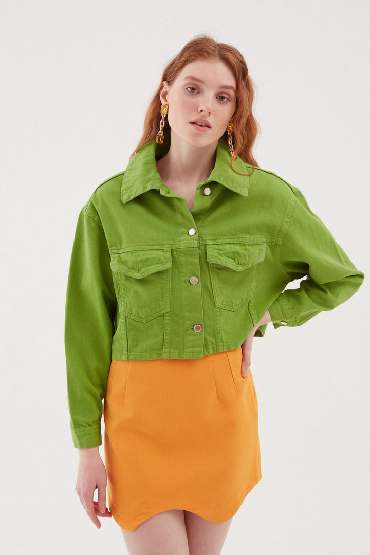 Crop Denim Jacket Green