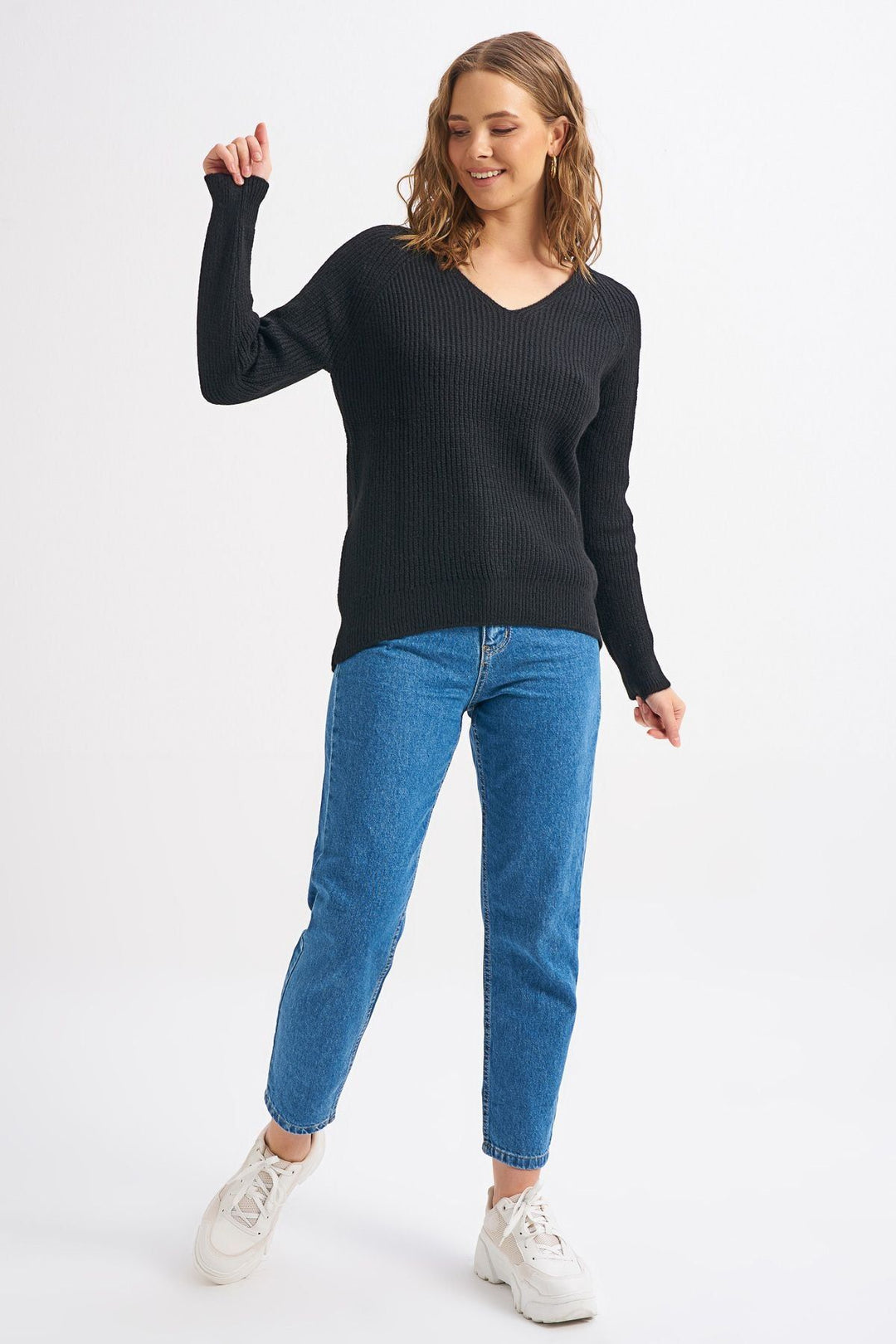 V Neck Long Sweater Black