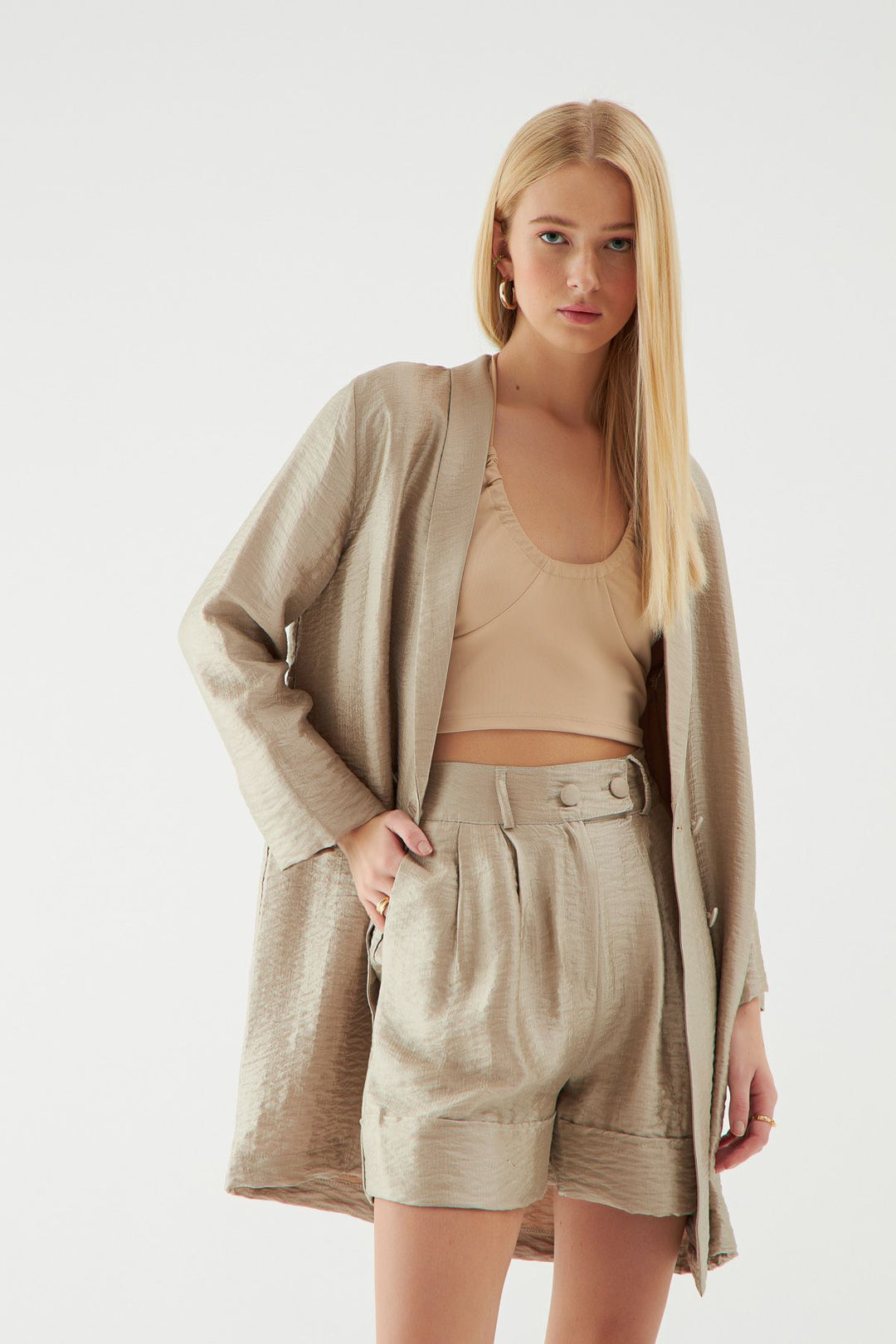 Long Blazer Jacket Beige