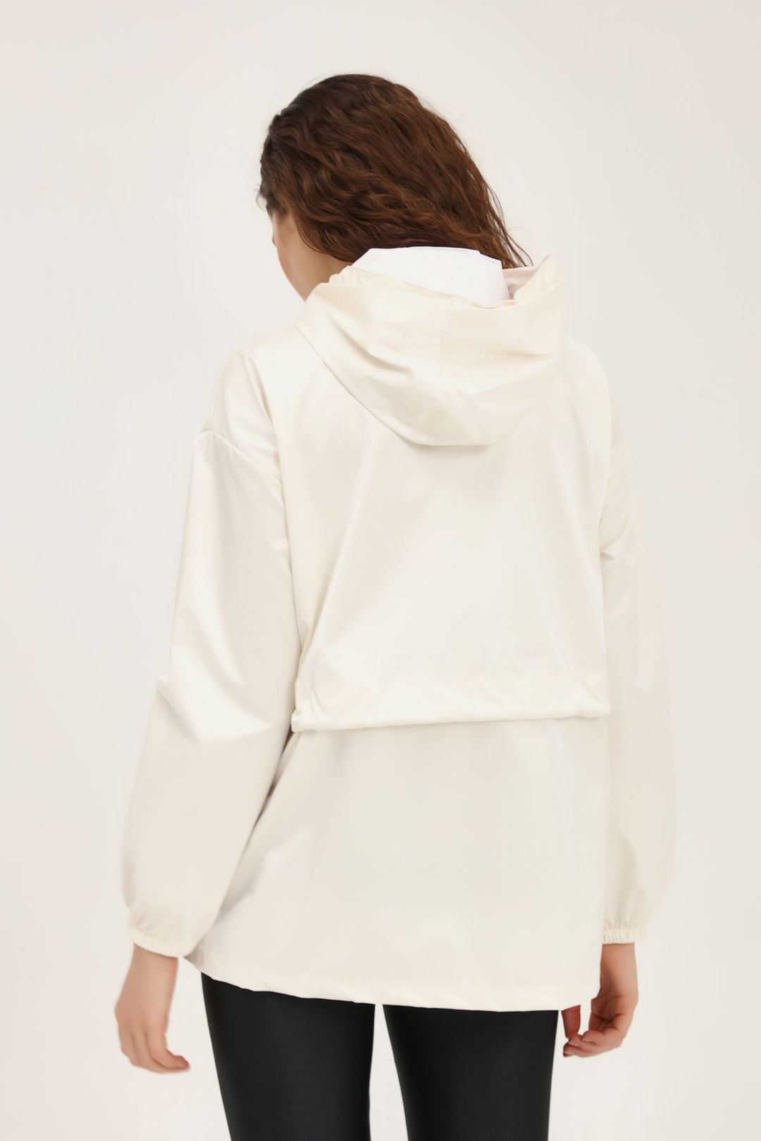 Hooded Elastic Waist Raincoat White