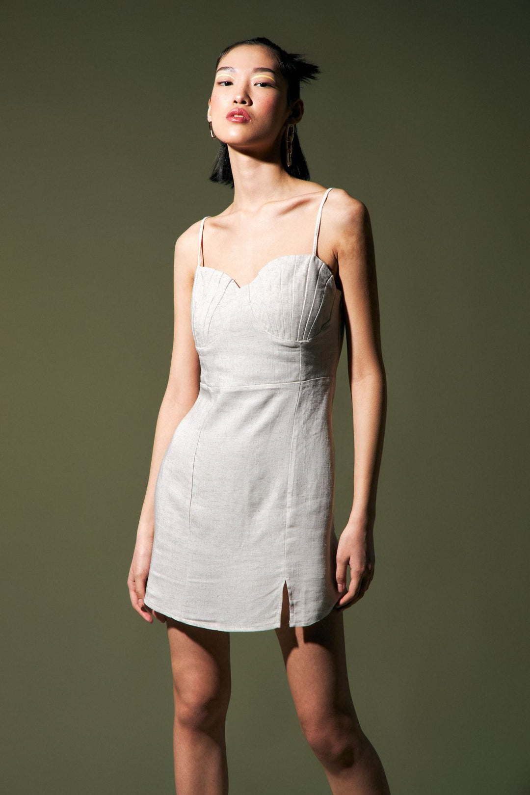 Askılı Keten Mini Elbise Naturel