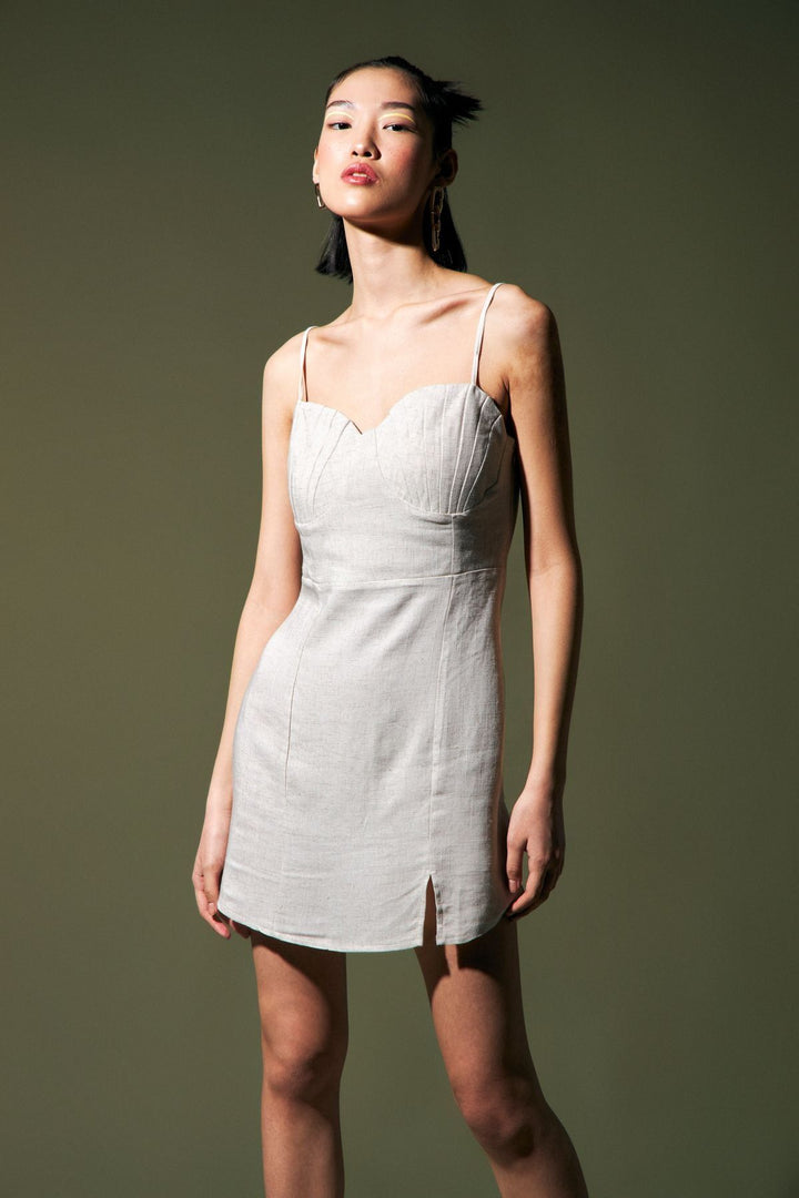 Askılı Keten Mini Elbise Naturel