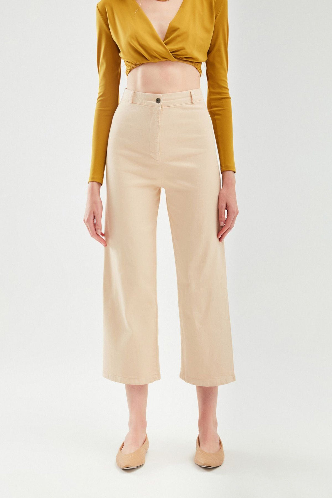 Yüksek Bel Gabardin Pantolon Naturel