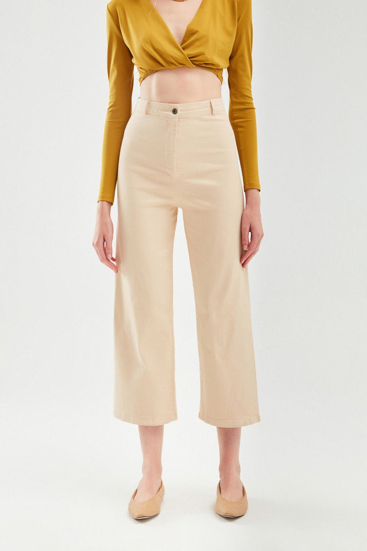 Yüksek Bel Gabardin Pantolon Naturel
