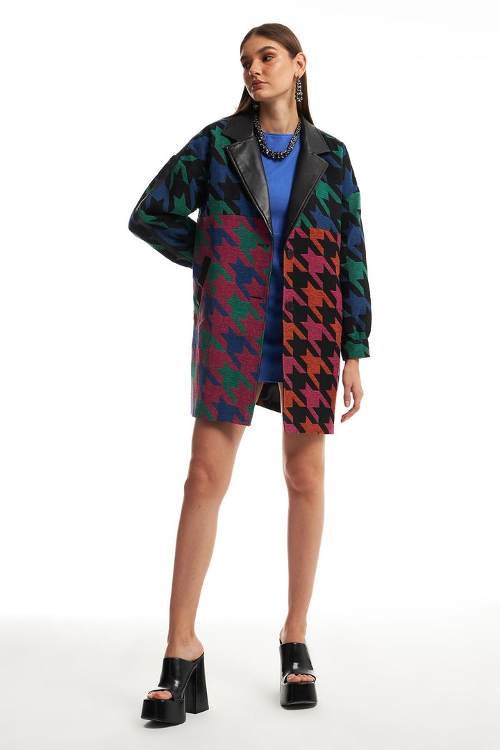 Patterned Garnish Coat Blue