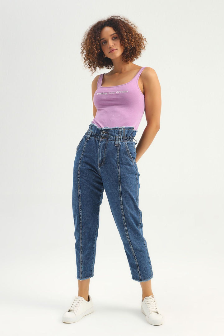 Letter Printed Strap Bodysuit Lilac