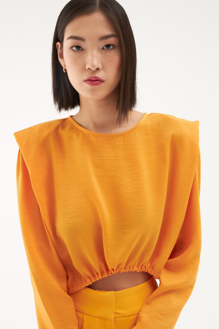 Waist Pleated Waistband Blouse Orange