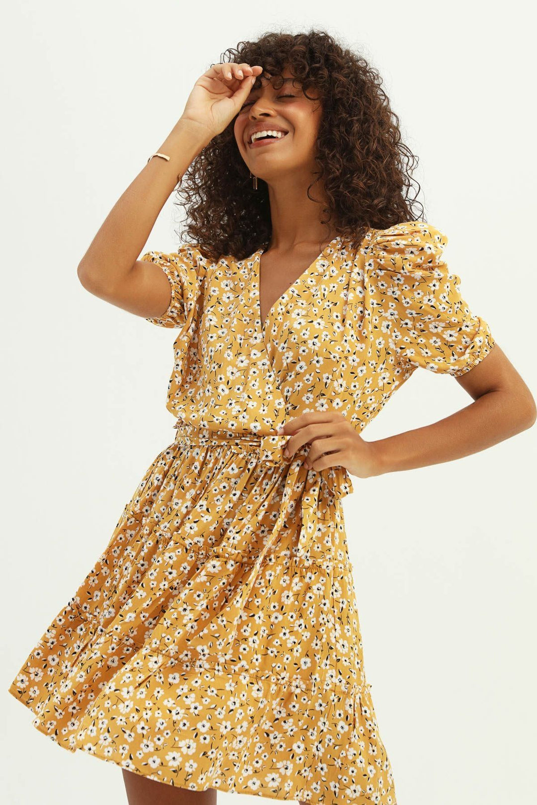 Floral Waistcoat Double Breasted Dress Mustard