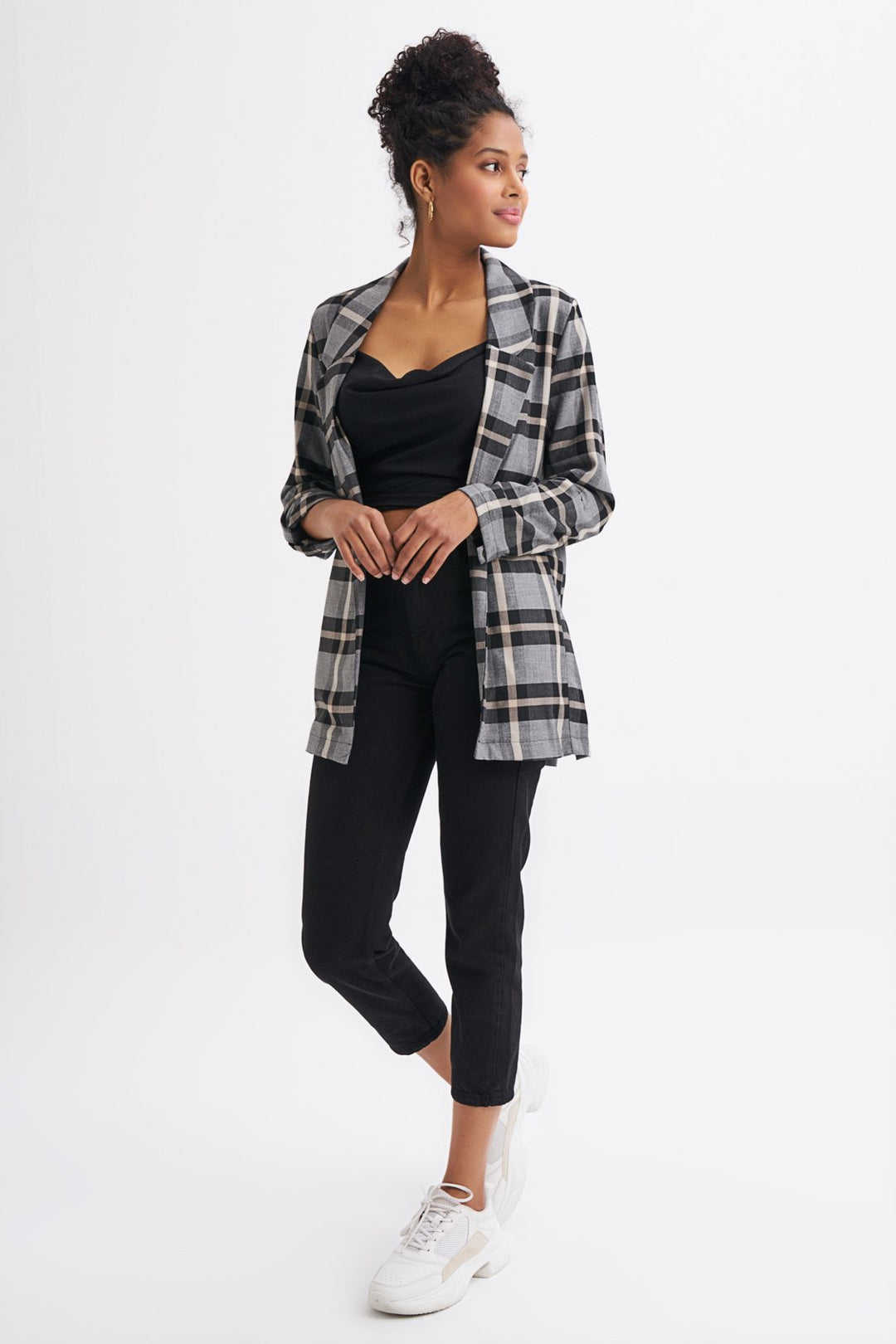 Ekose Blazer Ceket Gri