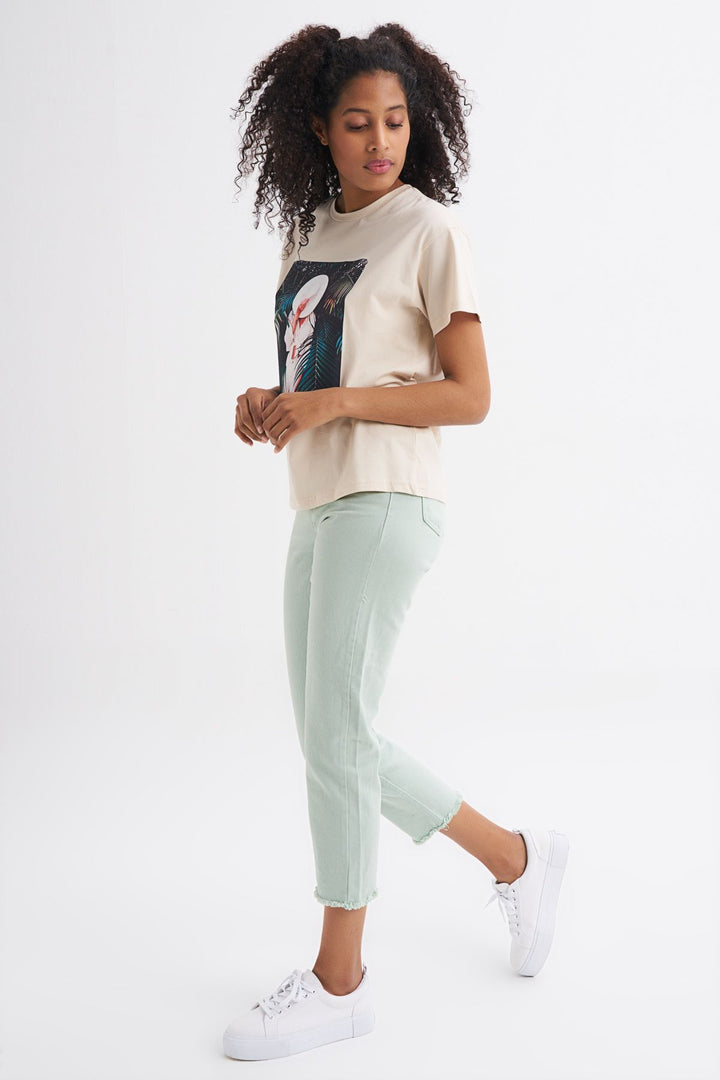 Baskılı Tişört Açık Bej