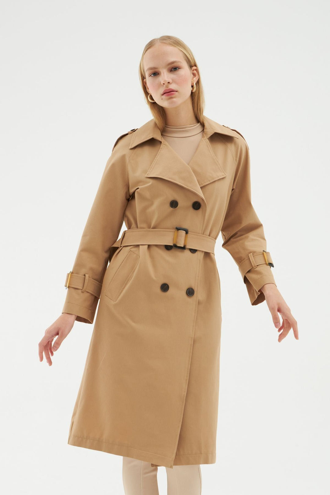 Belt Detailed Trench Coat Camel
