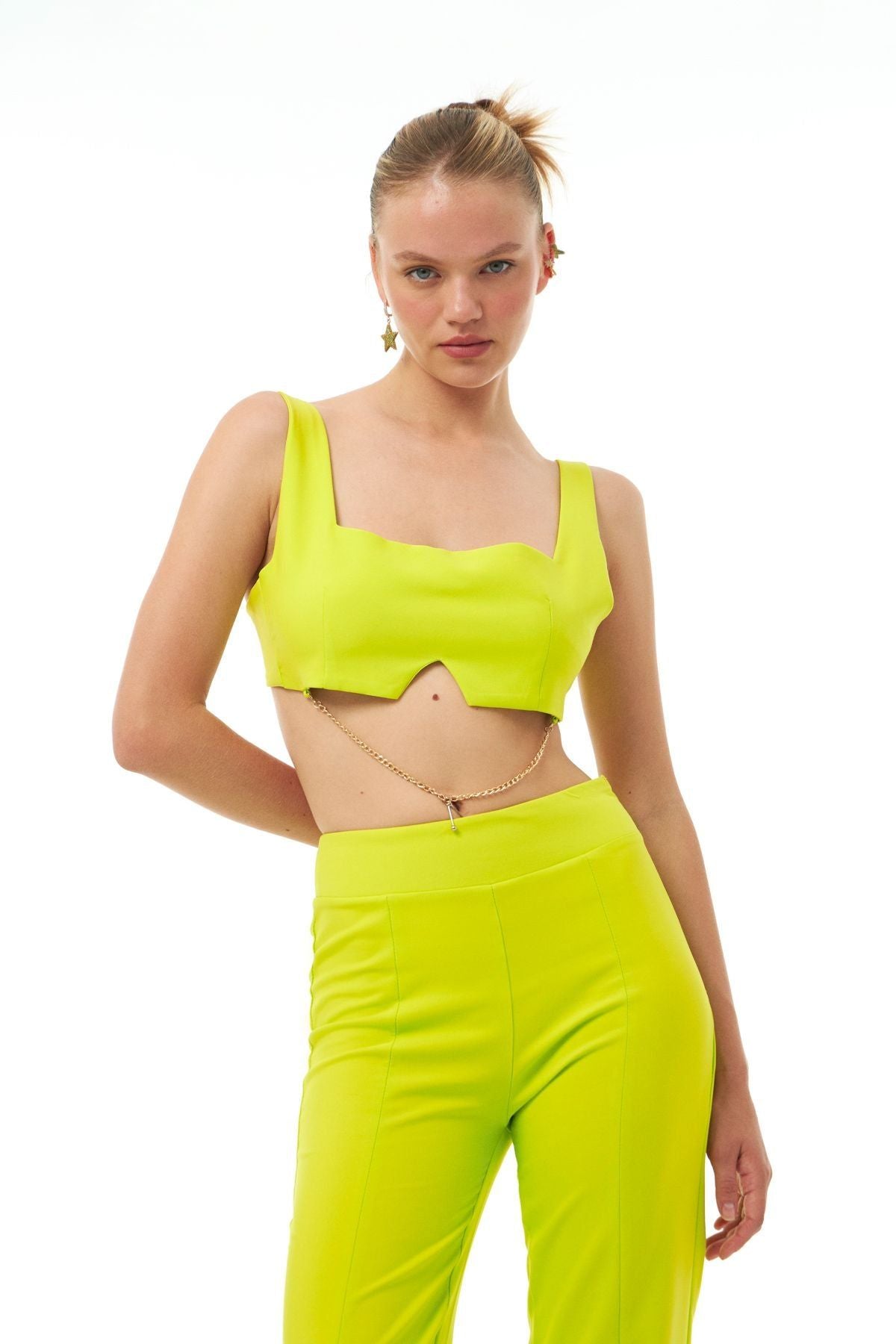 Chain Detailed Bustier Neon Green
