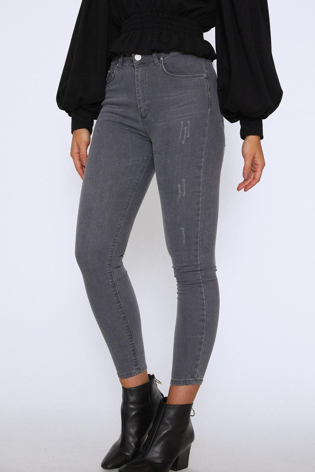 Yüksek Bel Skinny Pantolon Gri