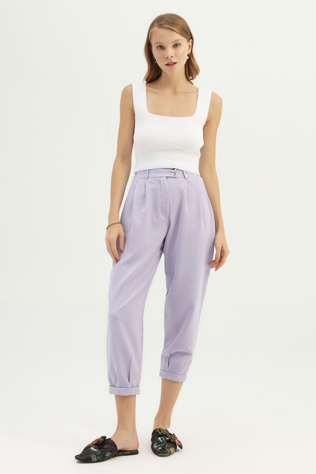 Askılı Kare Yaka Triko Beyaz