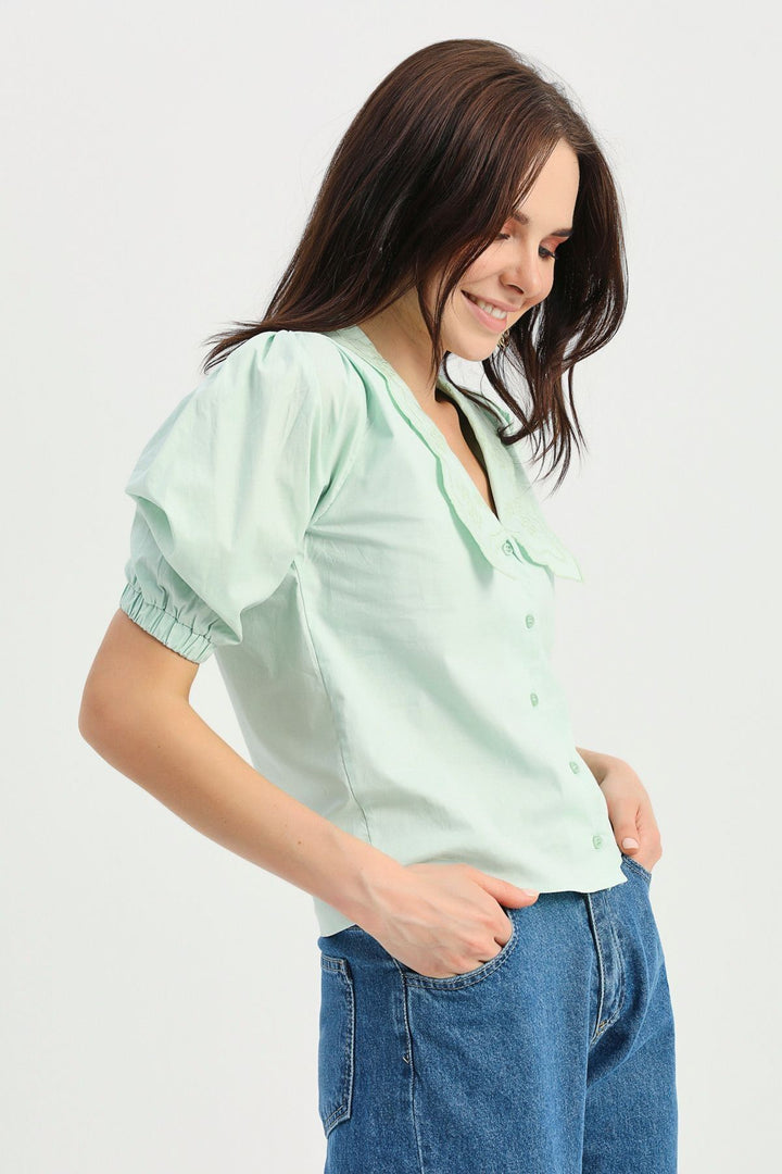 Embroidered Collar Shirt Mint