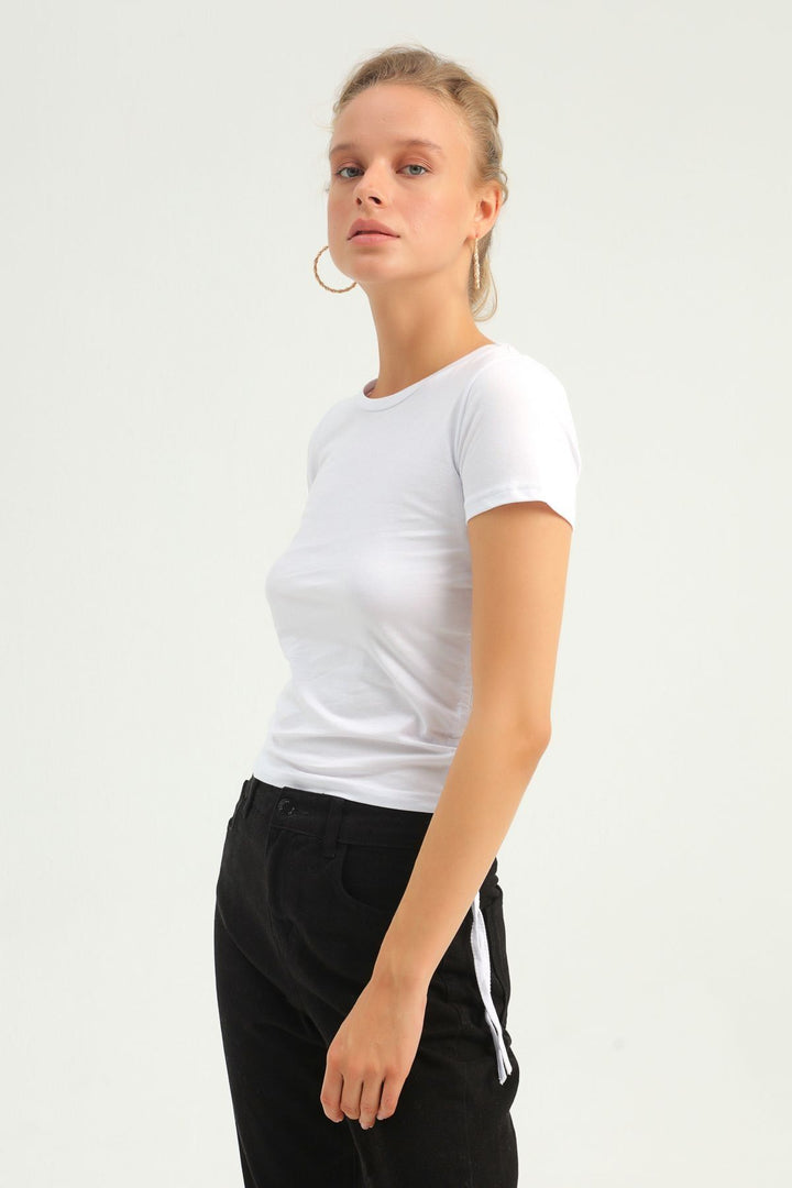 Yanları Büzgülü Basic Tişört Beyaz