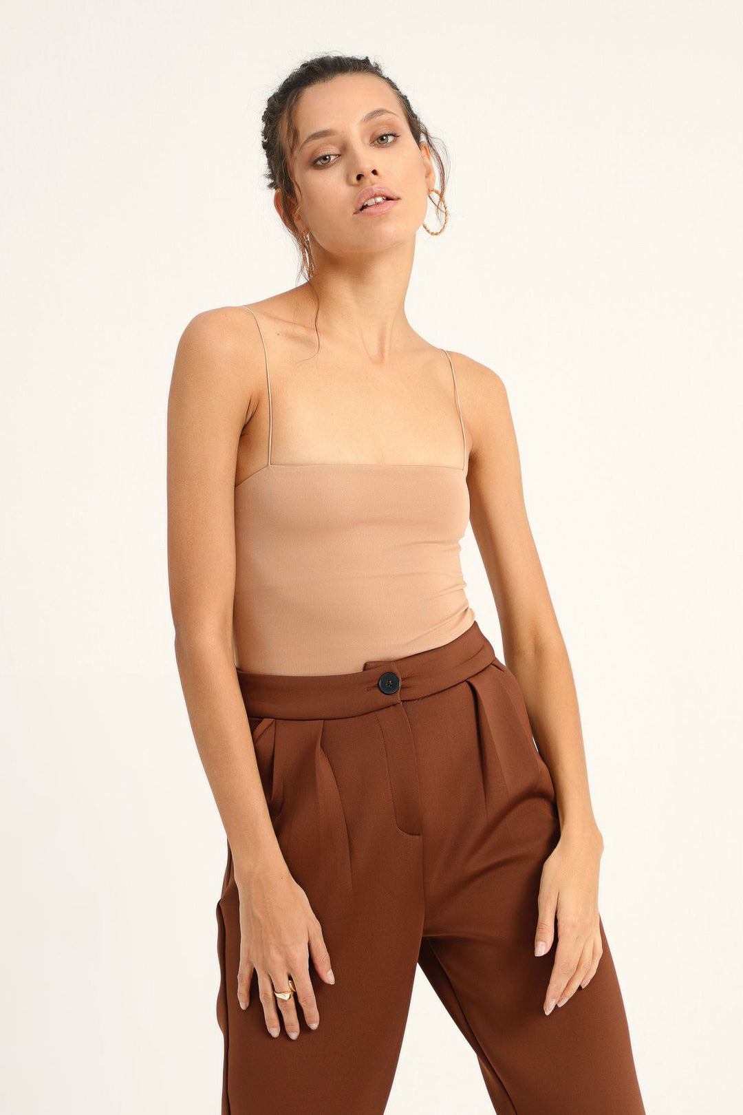 Slim Strap Bodysuit Camel
