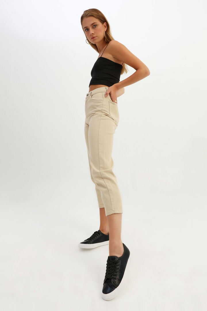 Gabardine Mom Jean Beige