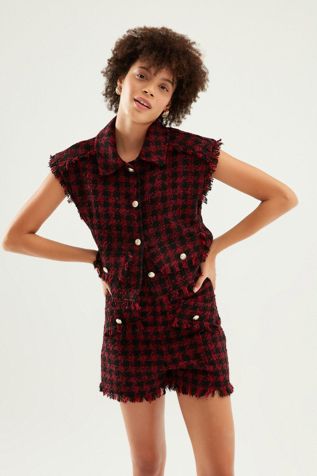 Çizgili Tüvit Şort Kırmızı