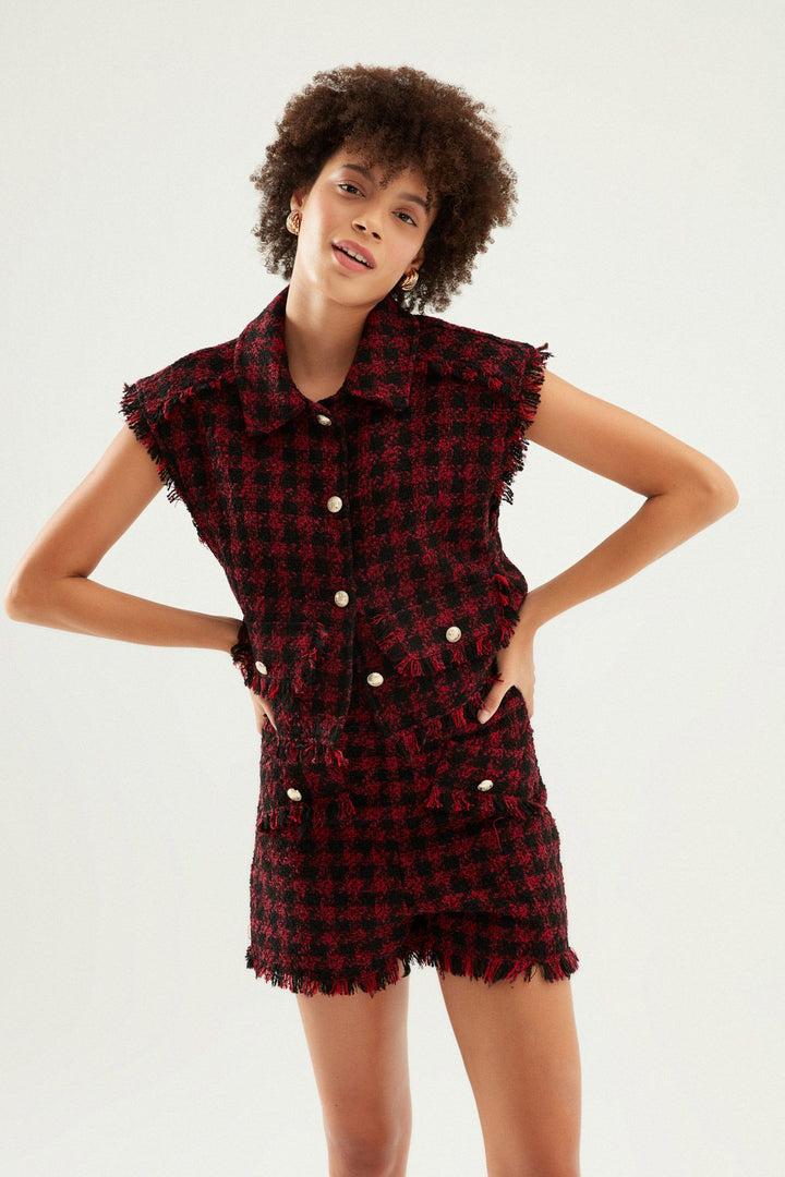 Çizgili Tüvit Şort Kırmızı