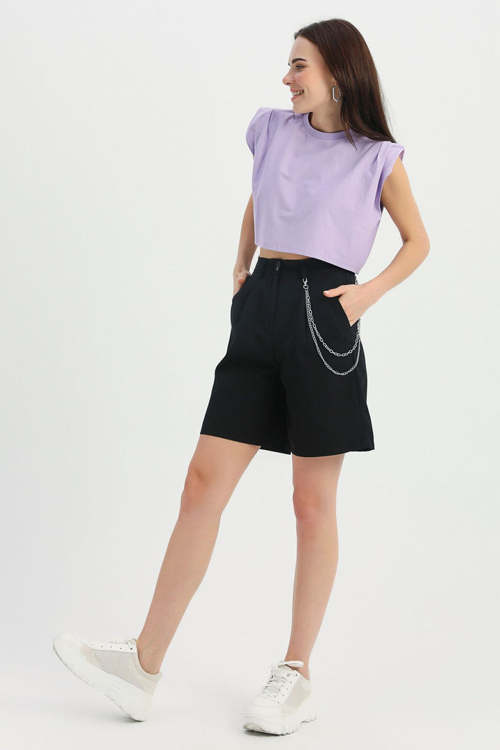 Chain Detailed High Waist Shorts Black