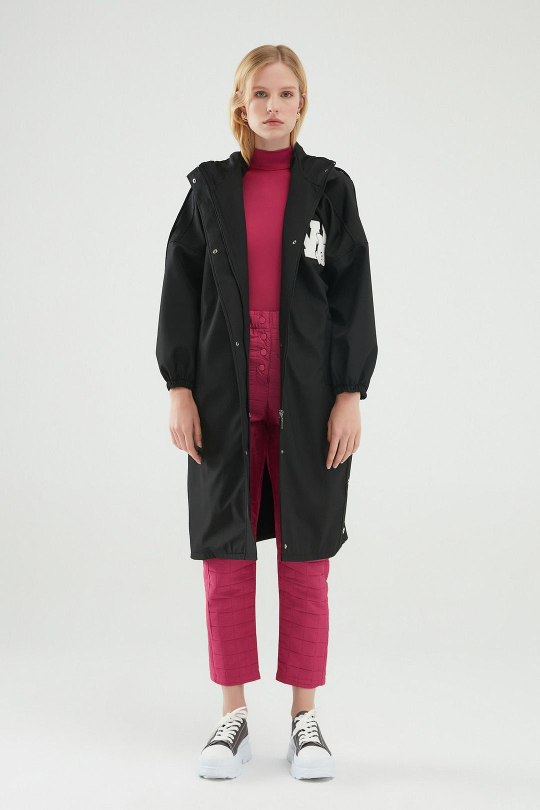 Hooded Oversize Trench Coat Black