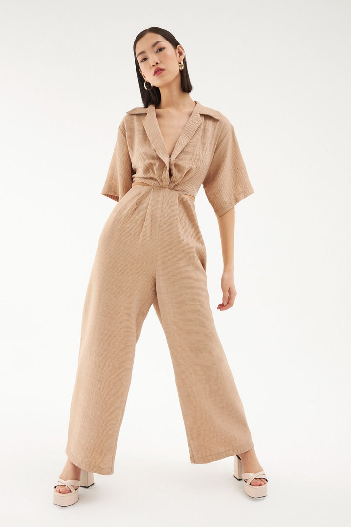 Cut Out Sparkly Jumpsuit Beige