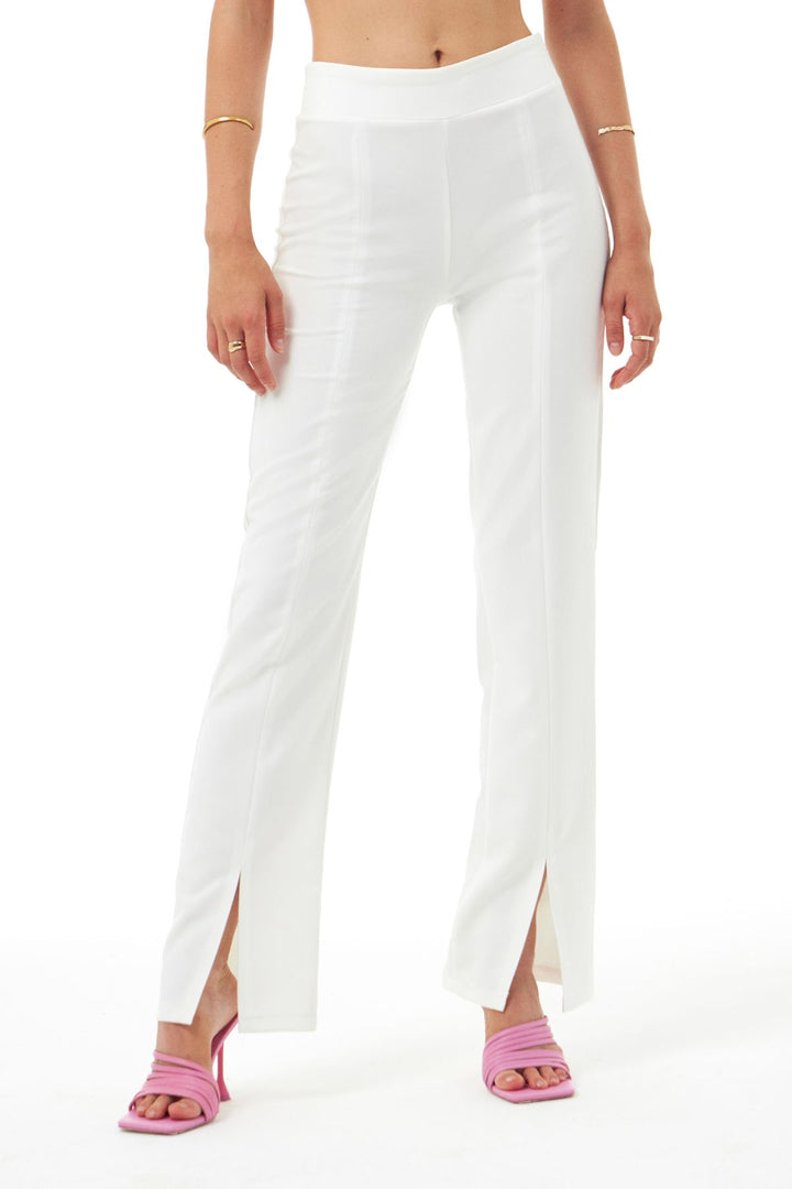High Waist Slit Trousers Ecru