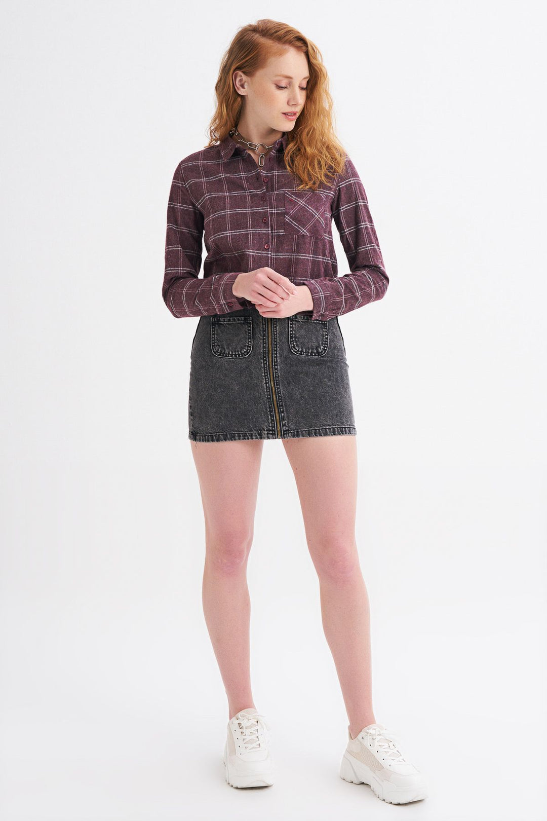 Single Pocket Plaid Shirt Claret Red