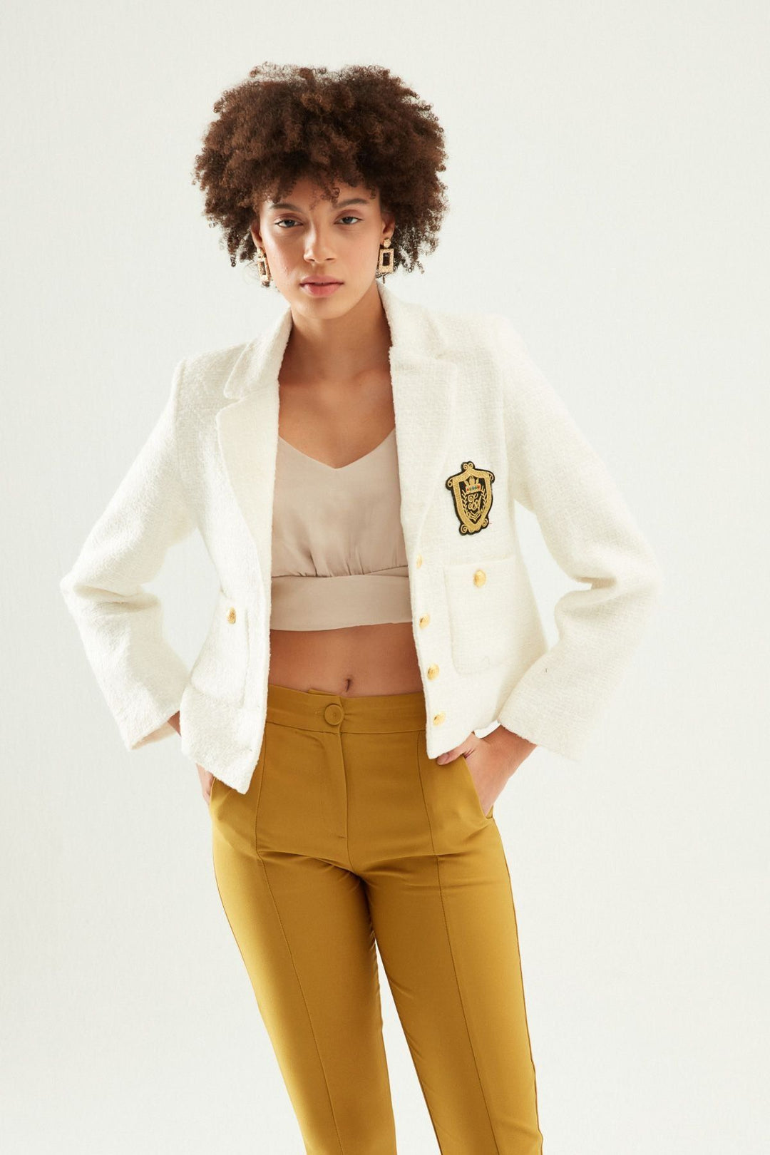 Coat of Arms Tweed Blazer Jacket White